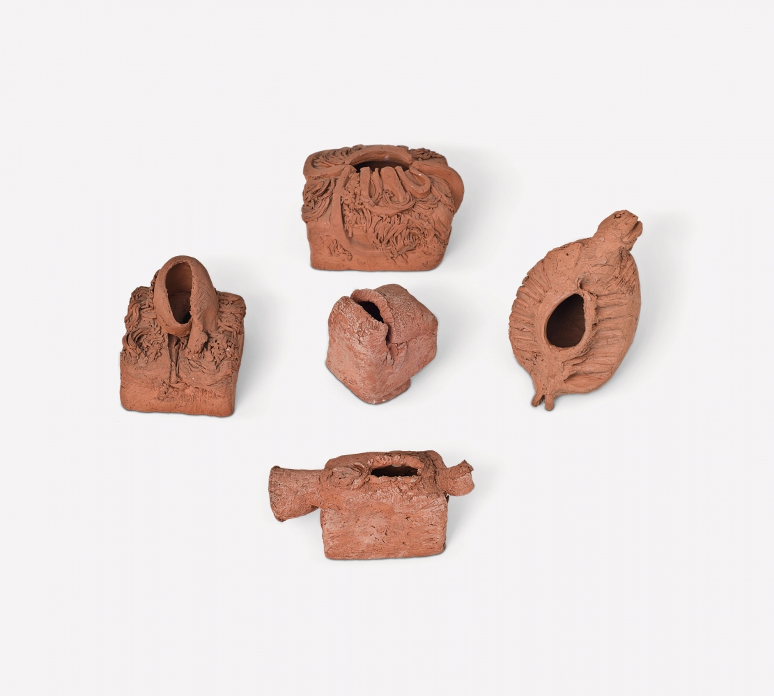 [FIG. 6]

Hannah Wilke

Five Androgynous and Vaginal Sculptures, 1960&amp;ndash;61
Terracotta, various sizes
Hannah Wilke Collection &amp;amp; Archive, Los Angeles.
Courtesy Alison Jacques Gallery, London.