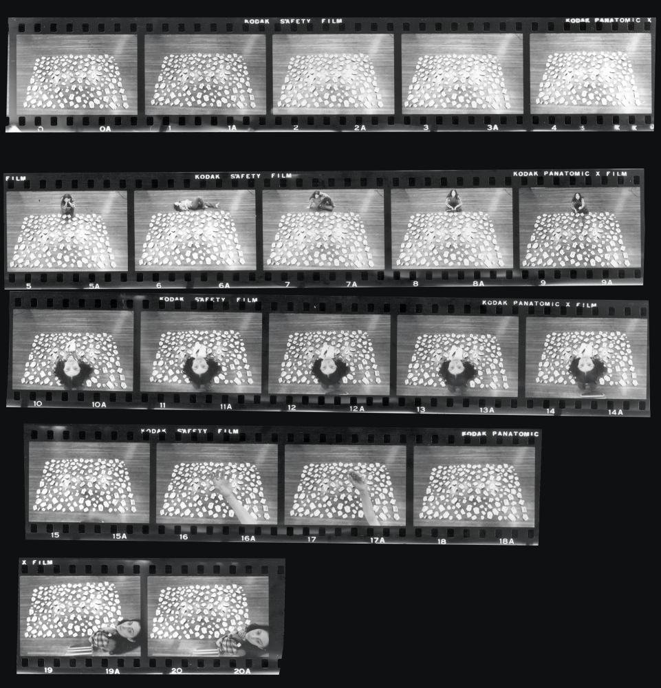 [FIG. 10] Contact sheet of photographs of Hannah Wilke with her 176 One-Fold Gestural Sculptures, 1973&ndash;74, at Ronald Feldman Fine Arts, New York, 1974. Image&nbsp;courtesy&nbsp;Hannah Wilke Collection &amp;amp; Archive, Los Angeles.