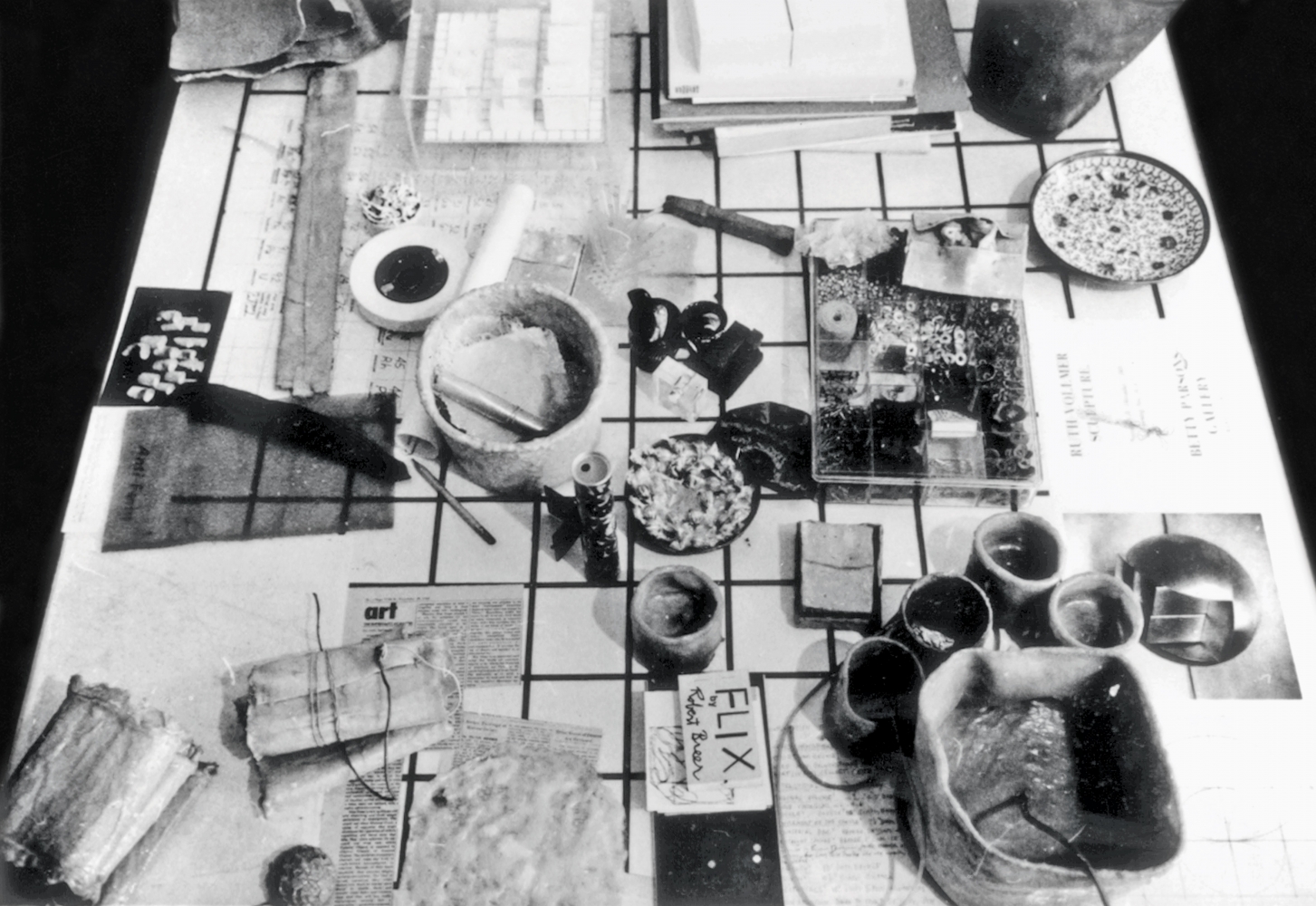 [FIG. 8]

Table in Eva Hesse&amp;#39;s studio, c. 1968&amp;ndash;69, photo by Mel Bochner

Photo&amp;nbsp;&amp;copy; Mel Bochner 2021.&amp;nbsp;