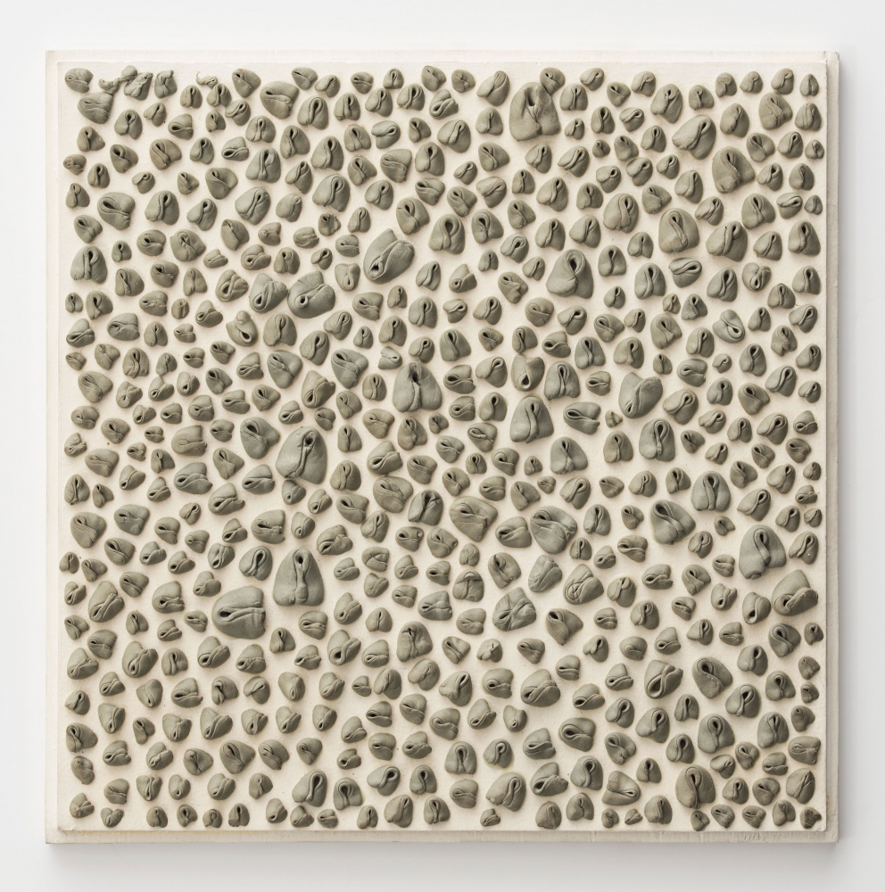 Hannah Wilke Needed-Erase-Her #4, 1974 Kneaded erasers on painted board Overall: 1 x 13 x 13 inches (2.5 x 33 x 33 cm)
